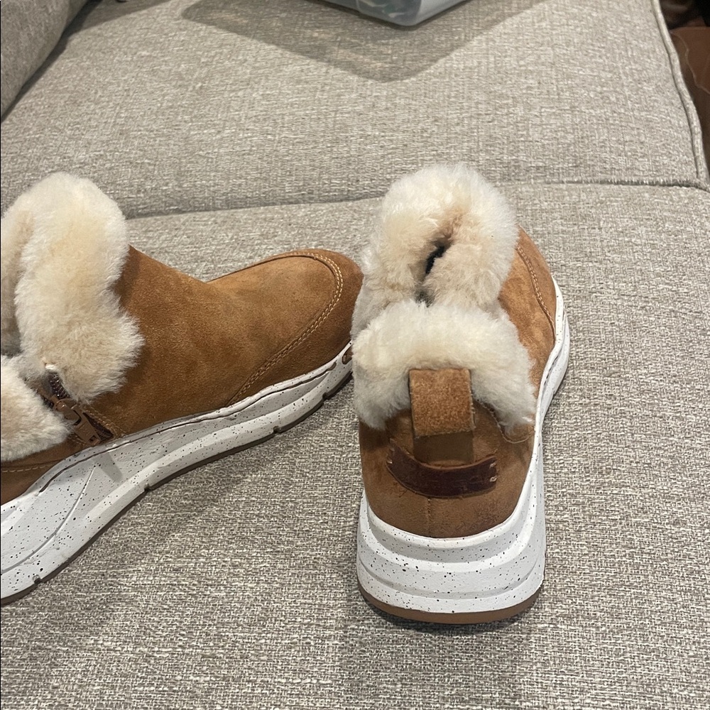 Brown Suede Shearling Slip-On Shoes - Picture 3 of 3